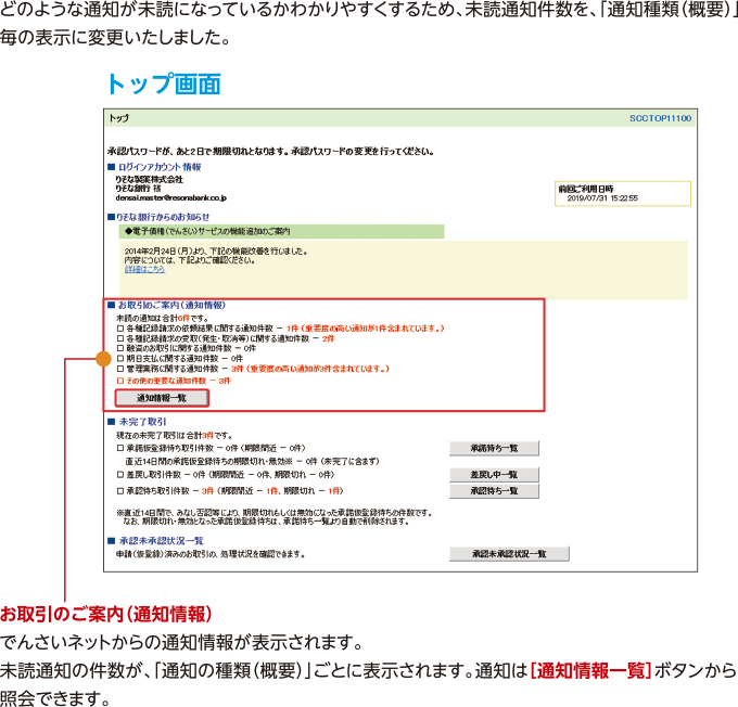 トップ画面・通知情報一覧の表示の拡充