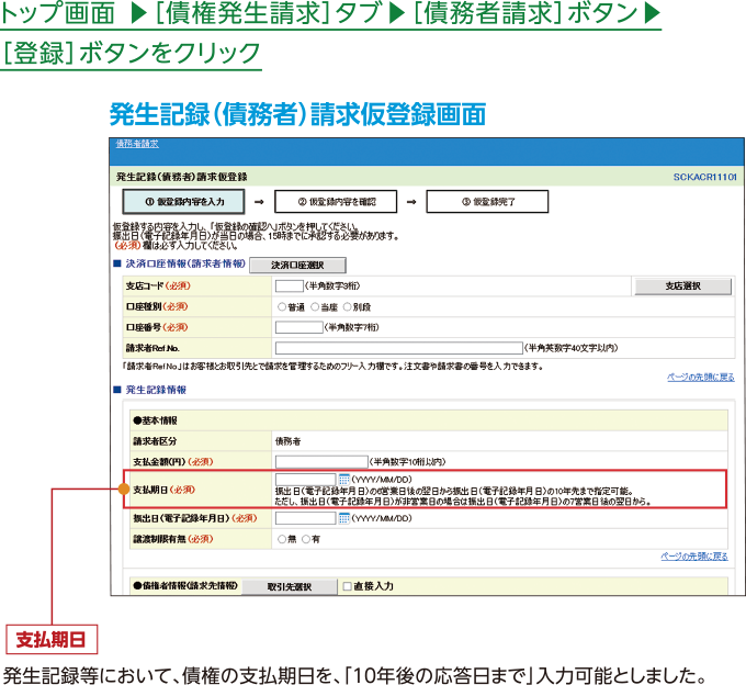 支払期日を最大１０年とする対応