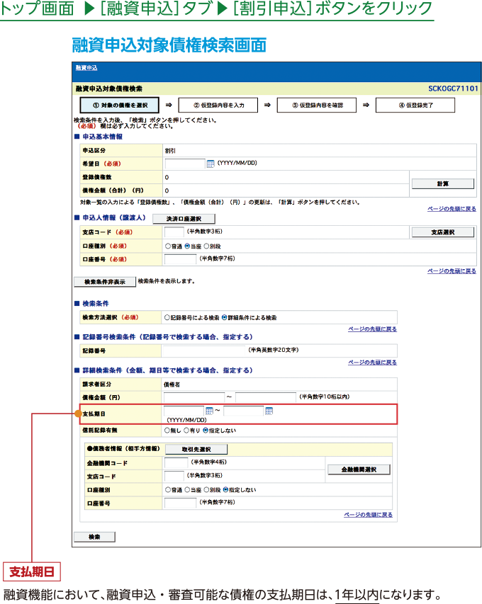 融資申込・審査可能な債権の支払期日