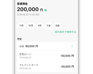 入出金予定アプリ画面