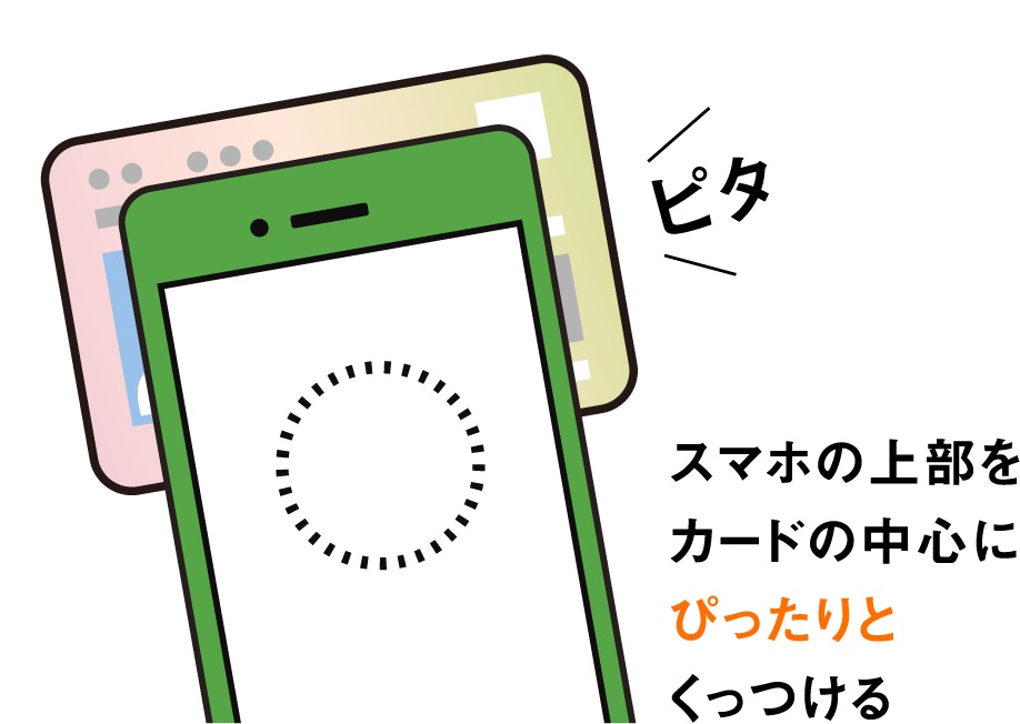 スマホの上部をカードの中心にぴったりとくっつける