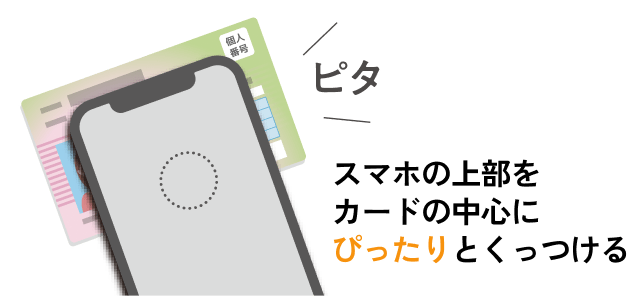 スマホの上部をカードの中心にぴったりとくっつける