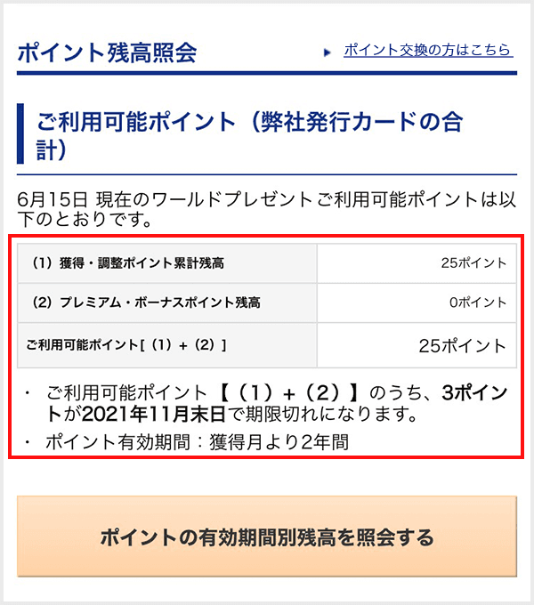 〈ワールドプレゼント〉ポイント確認イメージ