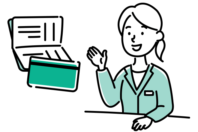 書類とフォルダーの横で手を振る人物のイラスト