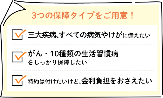 3つの保障タイプをご用意！