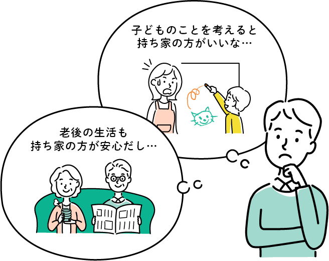 子供のことを考えると持ち家のほうがいいな…老後の生活も持ち家のほうが安心だし…