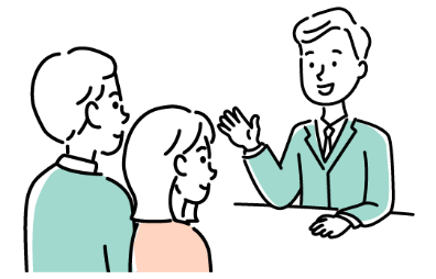 不動産会社に相談する夫婦のイラスト