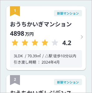 おうちかいぎ内画面（条件に合った家をランキング表示）
