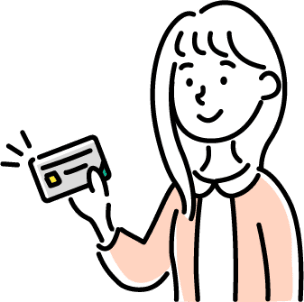 Visaデビットカードを持っている女性のイラスト画像