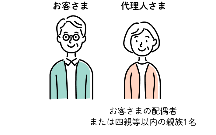 代理人イメージ、お客さまの配偶者または四親等以内の親族1名