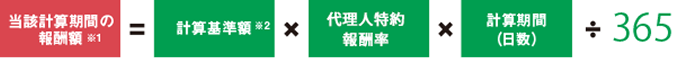 当該計算期間の報酬額※1=計算基準額※2×代理人特約報酬率×計算期間（日数）÷365