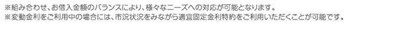 ※組み合わせ、お借入金額のバランスにより、様々なニーズへの対応が可能となります。　※変動金利をご利用中の場合には、市況状況をみながら適宜固定金利特約をご利用いただくことが可能です。