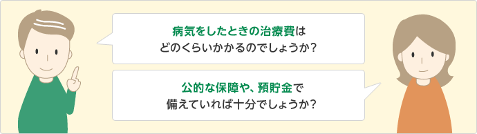 病気をしたときの治療費はどのくらいかかるのでしょうか？ 公的な保障や、預貯金で備えていれば十分でしょうか？