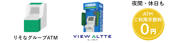 りそなグループATM、VIEW ALTTE、BankTime、夜間・休日もATMご利用手数料0円