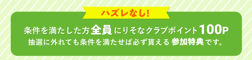 ハズレなし!条件を満たした方全員にりそなクラブポイント100P 抽選に外れても条件を満たせば必ず貰える参加特典です。