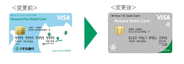 りそなデビットカードの券面デザイン（変更前→変更後）