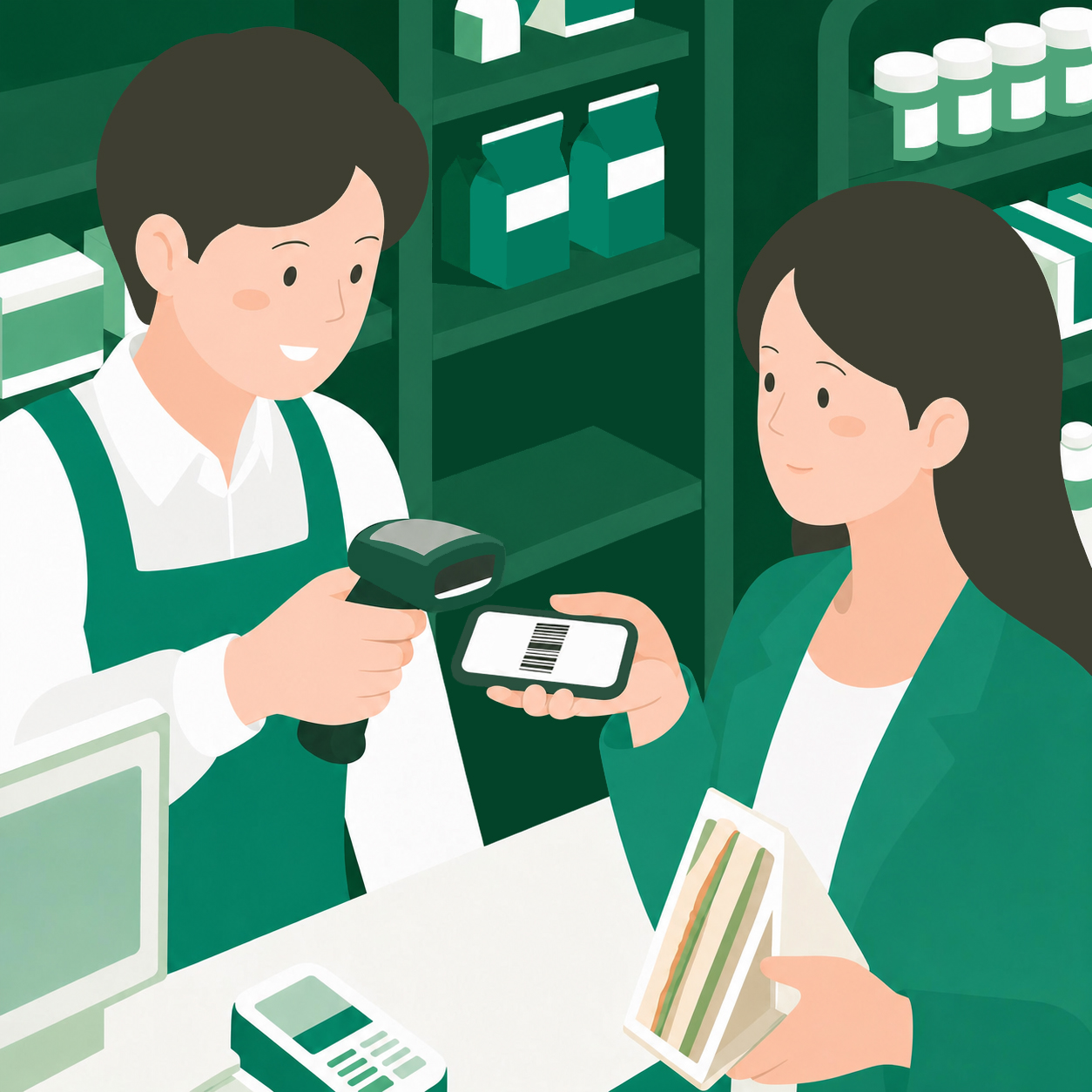 お店で会計する様子