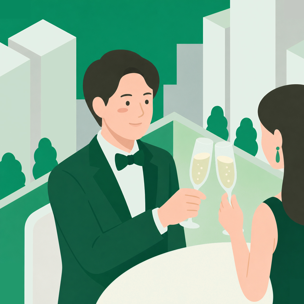 レストランで乾杯する様子