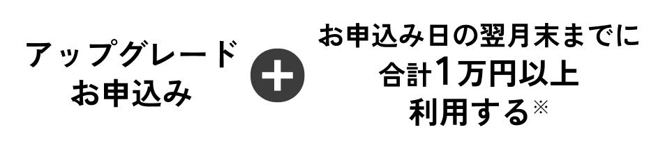 アップグレードお申込み + お申込み日の翌月末までに合計1万円以上利用する※