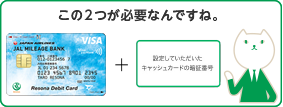 この2つが必要なんですね。Visaデビットカード+設定していただいたキャッシュカードの暗証番号