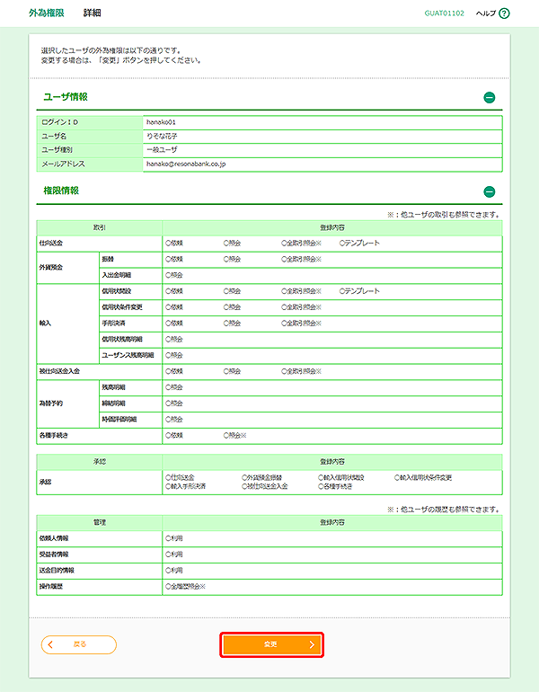 [GUAT01102]外為権限 詳細画面