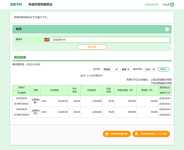 [GVAL05101]為替予約 時価評価明細照会画面